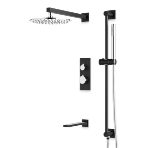 Artos Otella Thermostatic Shower Trim Kit with Hand Shower on Slide Bar, Tub Filler in Chrome/Matte Black – Wide Control Trim Style