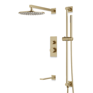Artos Otella Thermostatic Shower Trim Kit with Hand Shower on Slide Bar, Tub Filler in Satin Brass – Wide Control Trim Style – PS117SB