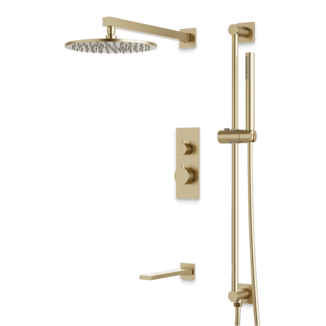 Artos Otella Thermostatic Shower Trim Kit with Hand Shower on Slide Bar, Tub Filler in Satin Brass – Wide Control Trim Style – PS117SB