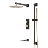 Artos Otella Thermostatic Shower Trim Kit with Hand Shower on Slide Bar, Tub Filler in Satin Brass/Matte Black – Wide Control Trim Style – PS117SBB