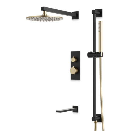 Artos Otella Thermostatic Shower Trim Kit with Hand Shower on Slide Bar, Tub Filler in Satin Brass/Matte Black – Wide Control Trim Style – PS117SBB