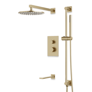 Artos Otella Thermostatic Shower Trim Kit with Hand Shower on Slide Bar, Tub Filler in Satin Brass – Wide Control Trim Style – PS117SB