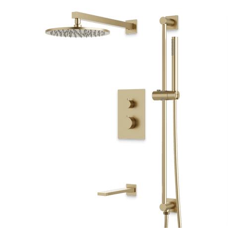 Artos Otella Thermostatic Shower Trim Kit with Hand Shower on Slide Bar, Tub Filler in Satin Brass – Wide Control Trim Style – PS117SB