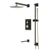 Artos Otella Thermostatic Shower Trim Kit with Hand Shower on Slide Bar, Tub Filler in Satin Brass/Matte Black – Wide Control Trim Style – PS117SBB