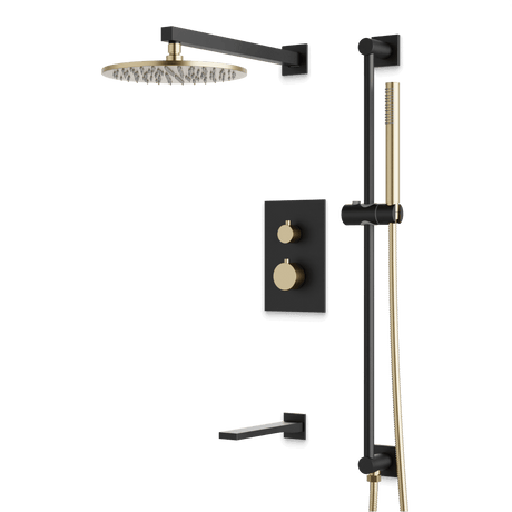 Artos Otella Thermostatic Shower Trim Kit with Hand Shower on Slide Bar, Tub Filler in Satin Brass/Matte Black – Wide Control Trim Style – PS117SBB