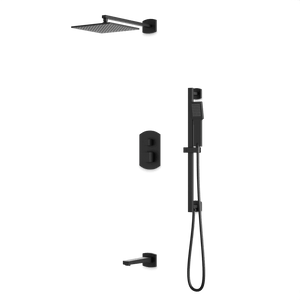 Artos Transitional Thermostatic Shower Trim Kit with Wall Mount Shower Head, Hand Shower on Slide Bar, Tub Filler in Matte Black