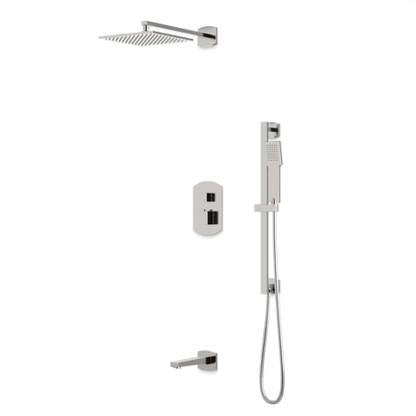 Artos Transitional Thermostatic Shower Trim Kit with Wall Mount Shower Head, Hand Shower on Slide Bar, Tub Filler in Brushed Nickel – PS118BN