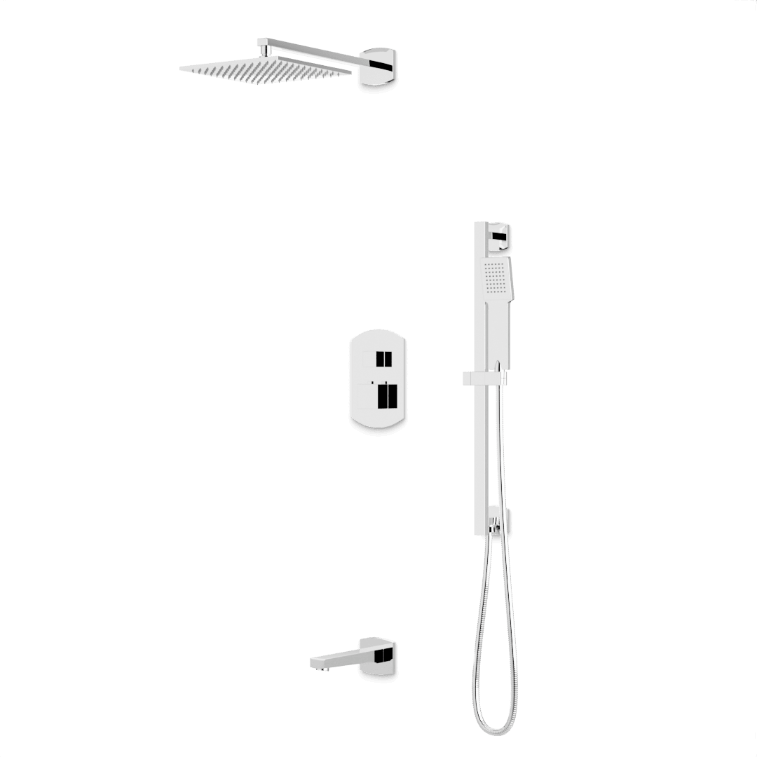 Artos Transitional Thermostatic Shower Trim Kit with Wall Mount Shower Head, Hand Shower on Slide Bar, Tub Filler in Chrome – PS118CH