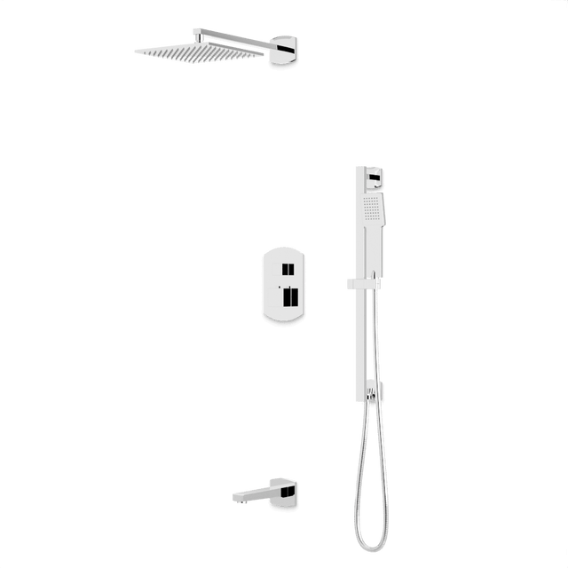 Artos Transitional Thermostatic Shower Trim Kit with Wall Mount Shower Head, Hand Shower on Slide Bar, Tub Filler in Chrome – PS118CH