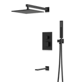 Artos Edge Thermostatic Shower Trim Kit with Wall Mount Shower Head, Hand Shower, Tub Filler in Matte Black – Wide Control Trim Style – PS119BK