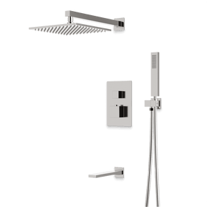 Artos Edge Thermostatic Shower Trim Kit with Wall Mount Shower Head, Hand Shower, Tub Filler in Brushed Nickel – Wide Control Trim Style – PS119BN