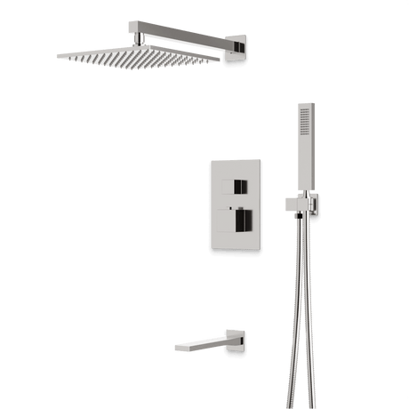 Artos Edge Thermostatic Shower Trim Kit with Wall Mount Shower Head, Hand Shower, Tub Filler in Brushed Nickel – Wide Control Trim Style – PS119BN
