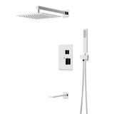 Artos Edge Thermostatic Shower Trim Kit with Wall Mount Shower Head, Hand Shower, Tub Filler in Chrome – Wide Control Trim Style – PS119CH