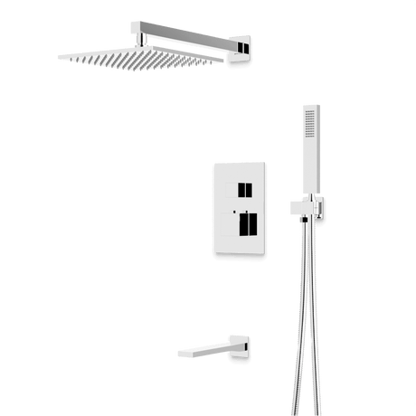 Artos Edge Thermostatic Shower Trim Kit with Wall Mount Shower Head, Hand Shower, Tub Filler in Chrome – Wide Control Trim Style – PS119CH