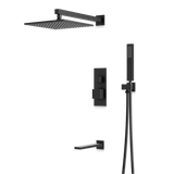 Artos Edge Thermostatic Shower Trim Kit with Wall Mount Shower Head, Hand Shower, Tub Filler in Matte Black – Wide Control Trim Style – PS119BK