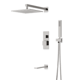 Artos Edge Thermostatic Shower Trim Kit with Wall Mount Shower Head, Hand Shower, Tub Filler in Brushed Nickel – Wide Control Trim Style – PS119BN