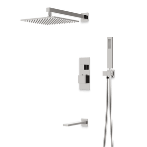 Artos Edge Thermostatic Shower Trim Kit with Wall Mount Shower Head, Hand Shower, Tub Filler in Brushed Nickel – Wide Control Trim Style – PS119BN