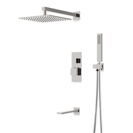Artos Edge Thermostatic Shower Trim Kit with Wall Mount Shower Head, Hand Shower, Tub Filler in Brushed Nickel – Wide Control Trim Style – PS119BN
