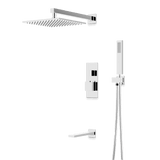 Artos Edge Thermostatic Shower Trim Kit with Wall Mount Shower Head, Hand Shower, Tub Filler in Chrome – Wide Control Trim Style – PS119CH