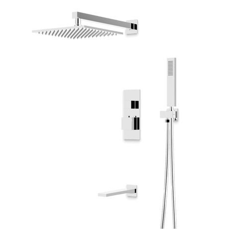 Artos Edge Thermostatic Shower Trim Kit with Wall Mount Shower Head, Hand Shower, Tub Filler in Chrome – Wide Control Trim Style – PS119CH