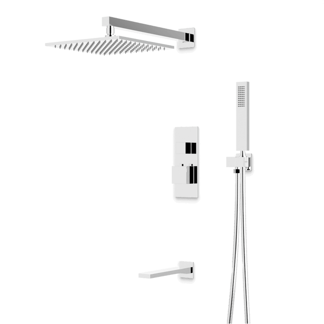 Artos Edge Thermostatic Shower Trim Kit with Wall Mount Shower Head, Hand Shower, Tub Filler in Chrome – Wide Control Trim Style – PS119CH
