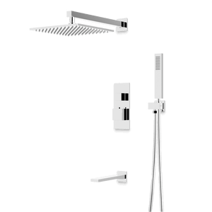 Artos Edge Thermostatic Shower Trim Kit with Wall Mount Shower Head, Hand Shower, Tub Filler in Chrome – Wide Control Trim Style