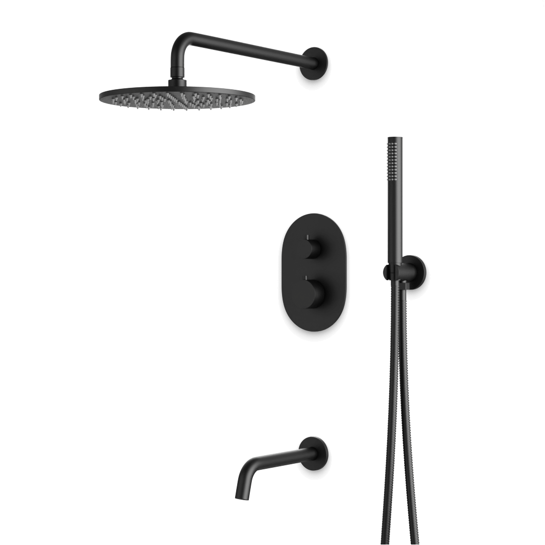 Artos Opera Thermostatic Shower Trim Kit with Hand Shower, Tub Filler in Matte Black – Wide Control Trim Style – PS120BK