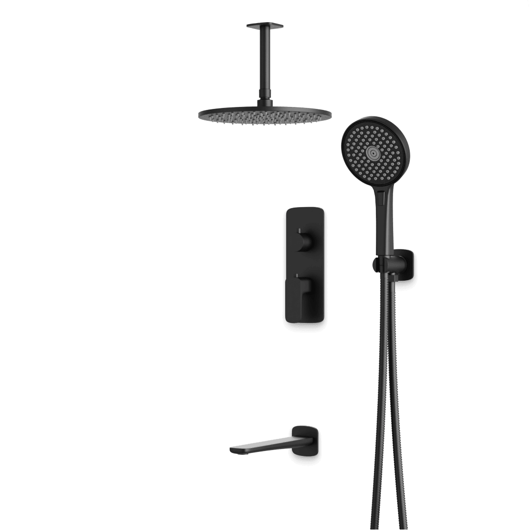 Artos Harmony Thermostatic Shower Trim Kit with Hand Shower, Tub Filler in Matte Black – 8" Shower Head Size – PS120W8TRBK