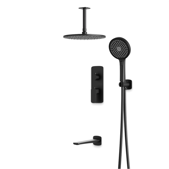 Artos Harmony Thermostatic Shower Trim Kit with Hand Shower, Tub Filler in Matte Black – 12" Shower Head Size – PS120W12TRBK