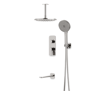 Artos Harmony Thermostatic Shower Trim Kit with Hand Shower, Tub Filler in Brushed Nickel – 12" Shower Head Size – PS120W12TRBN