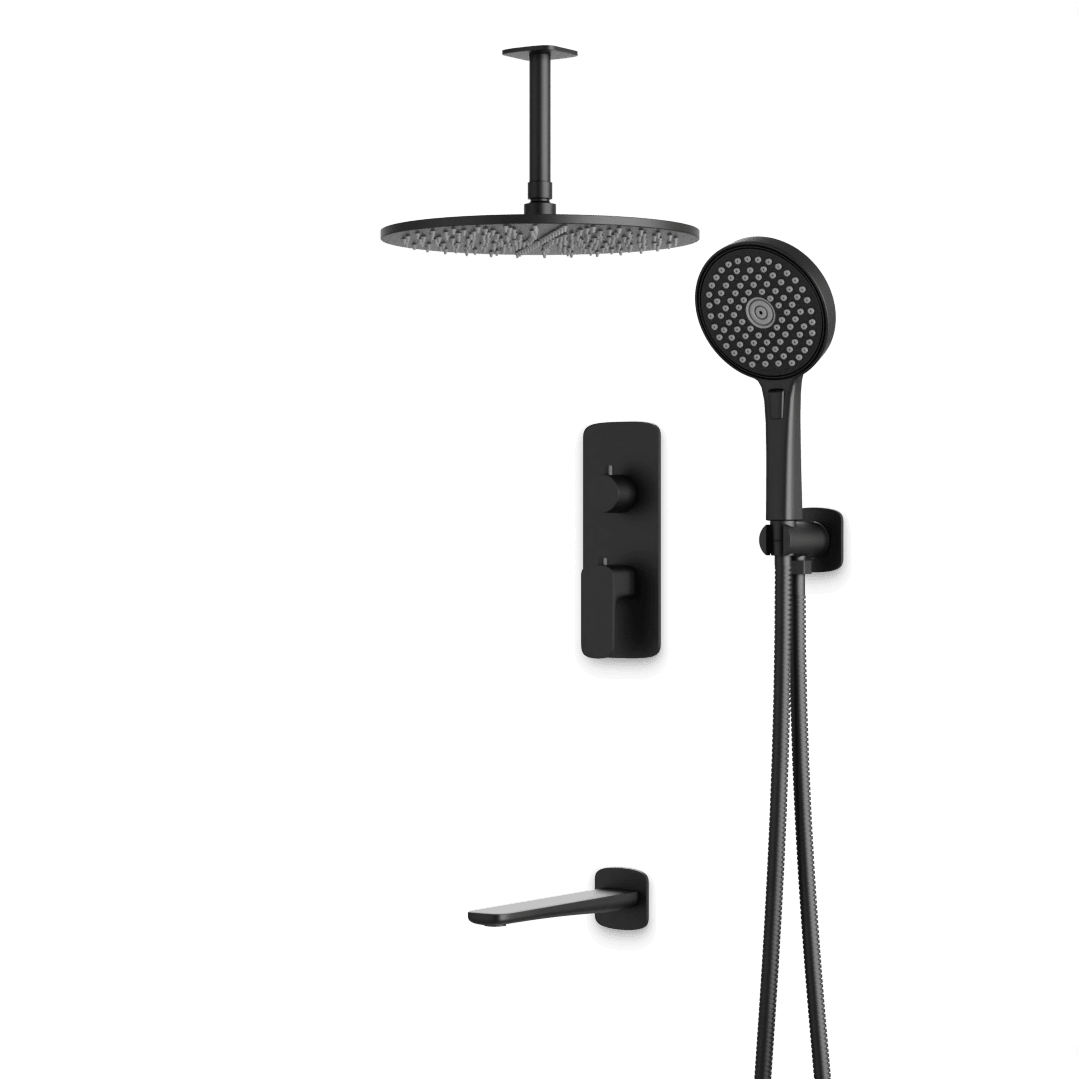 Artos Harmony Thermostatic Shower Trim Kit with Hand Shower, Tub Filler in Matte Black – 8" Shower Head Size – PS120W8TRBK