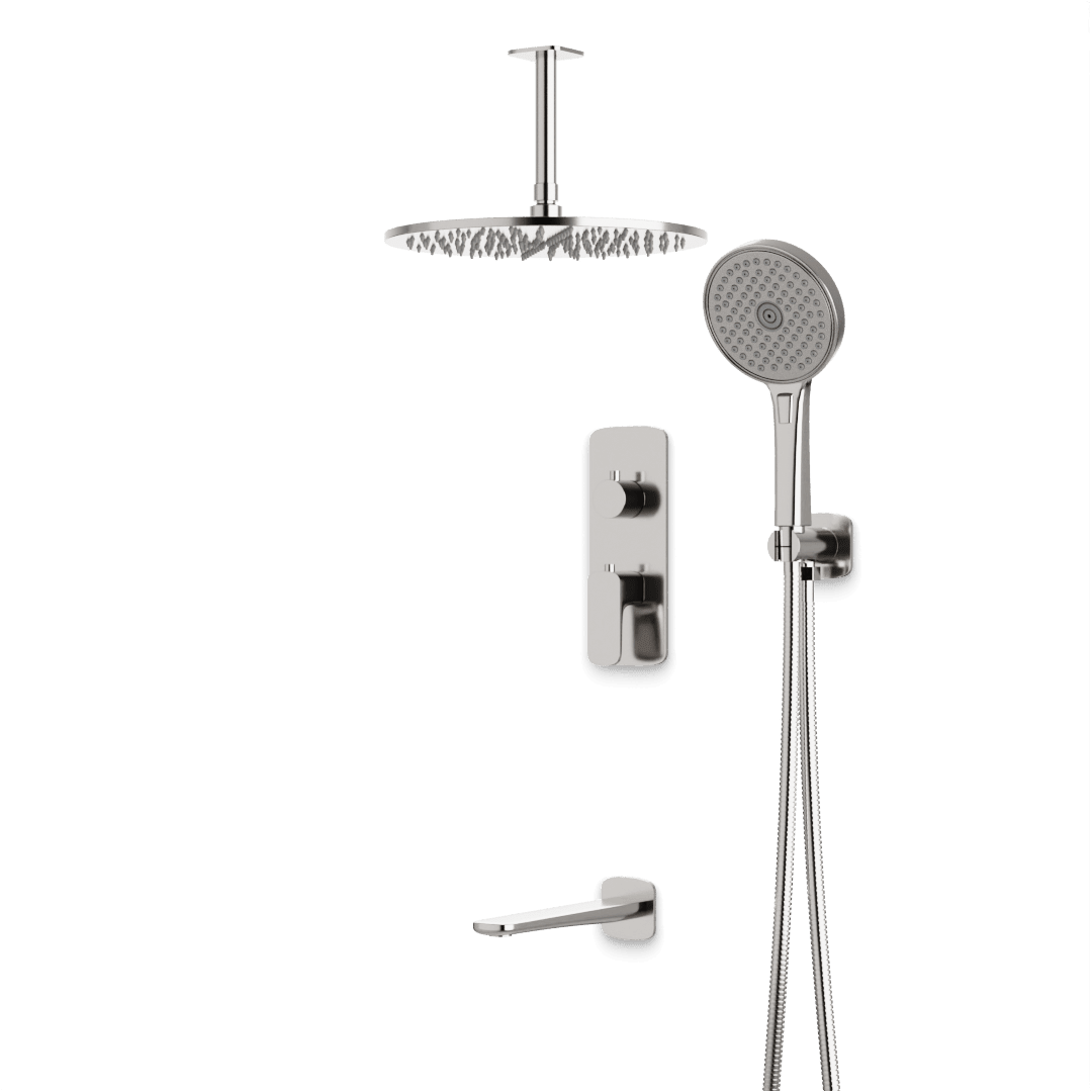 Artos Harmony Thermostatic Shower Trim Kit with Hand Shower, Tub Filler in Brushed Nickel – 12" Shower Head Size – PS120W12TRBN