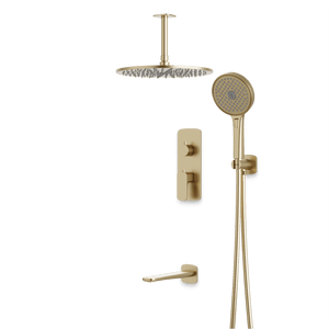 Artos Harmony Thermostatic Shower Trim Kit with Hand Shower, Tub Filler in Satin Brass – 8" Shower Head Size – PS120W8TRSB