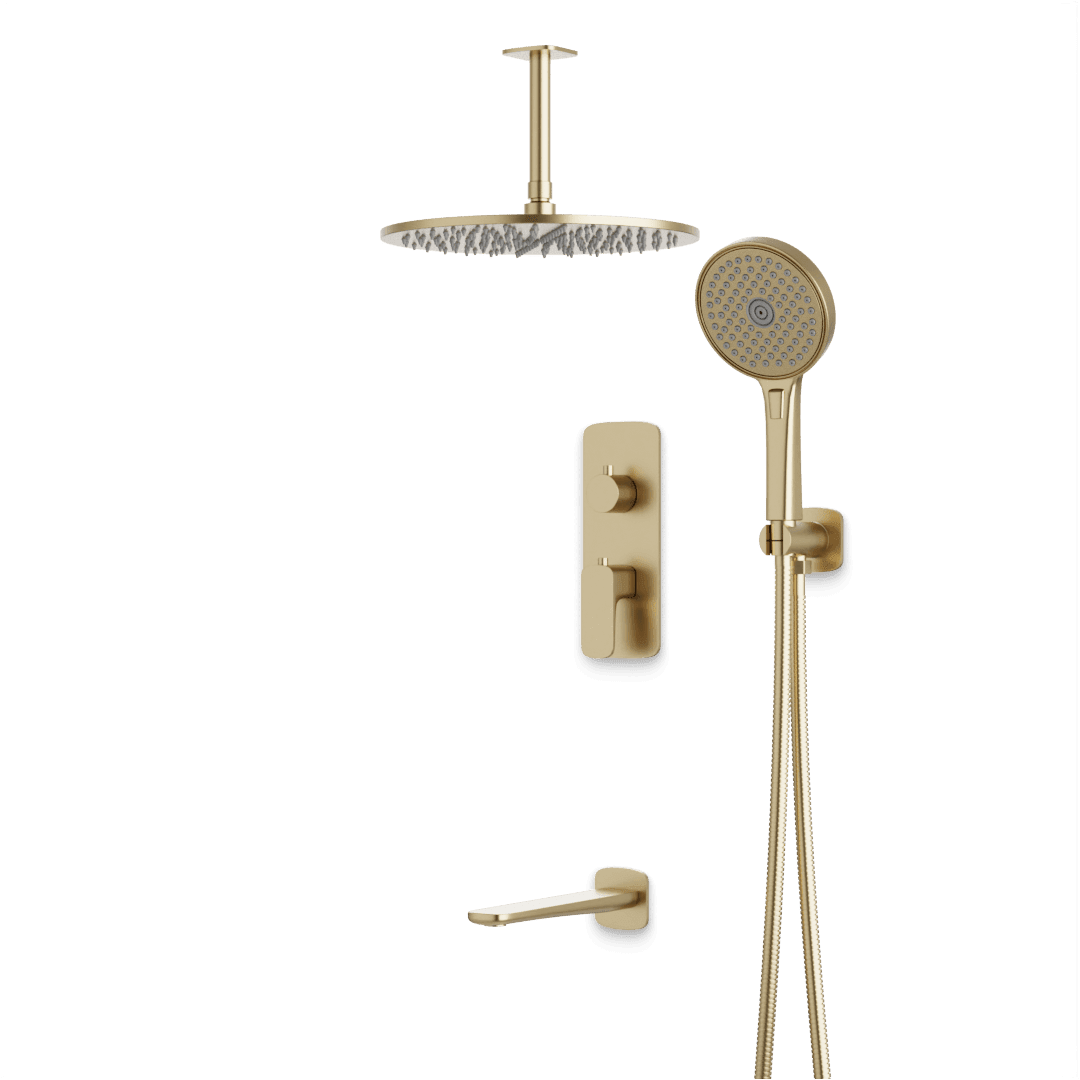 Artos Harmony Thermostatic Shower Trim Kit with Hand Shower, Tub Filler in Satin Brass – 12" Shower Head Size – PS120W12TRSB