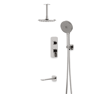 Artos Harmony Thermostatic Shower Trim Kit with Hand Shower, Tub Filler in Brushed Nickel – 12" Shower Head Size – PS120W12TRBN
