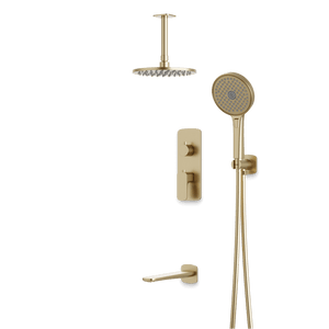 Artos Harmony Thermostatic Shower Trim Kit with Hand Shower, Tub Filler in Satin Brass – 8" Shower Head Size – PS120W8TRSB