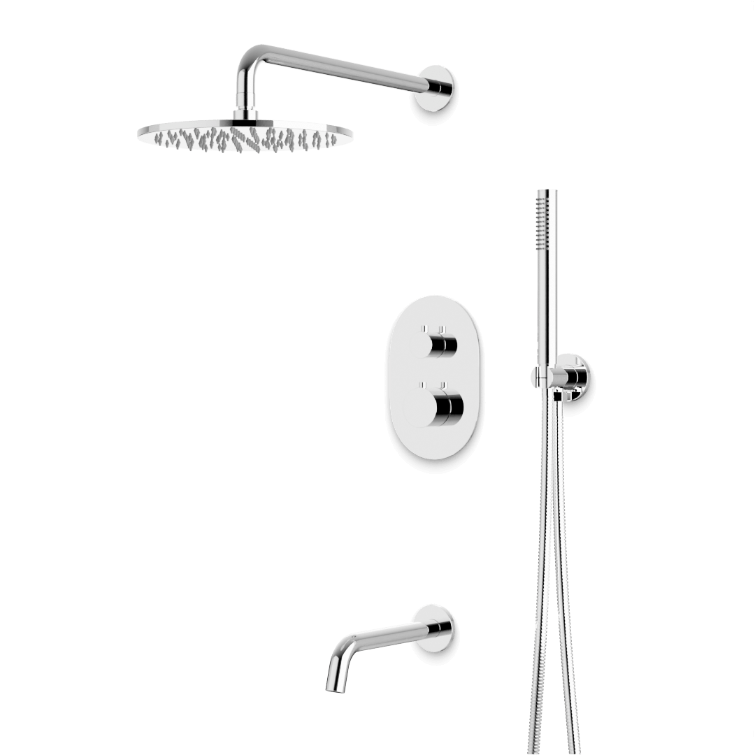 Artos Opera Thermostatic Shower Trim Kit with Hand Shower, Tub Filler in Chrome – Wide Control Trim Style – PS120CH