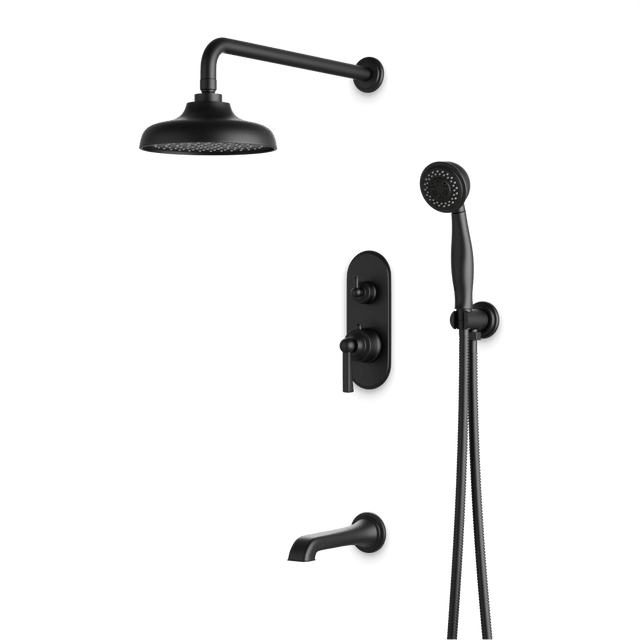 Artos Classic Thermostatic Shower Trim Kit with Hand Shower, Tub Filler in Matte Black – Wide Control Trim Style – PS120DCLBK