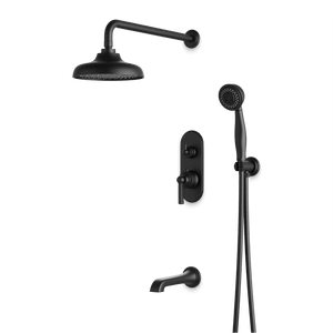 Artos Classic Thermostatic Shower Trim Kit with Hand Shower, Tub Filler in Matte Black – Wide Control Trim Style