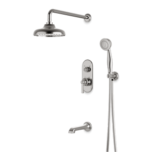 Artos Classic Thermostatic Shower Trim Kit with Hand Shower, Tub Filler in Brushed Nickel – Wide Control Trim Style – PS120DCLBN