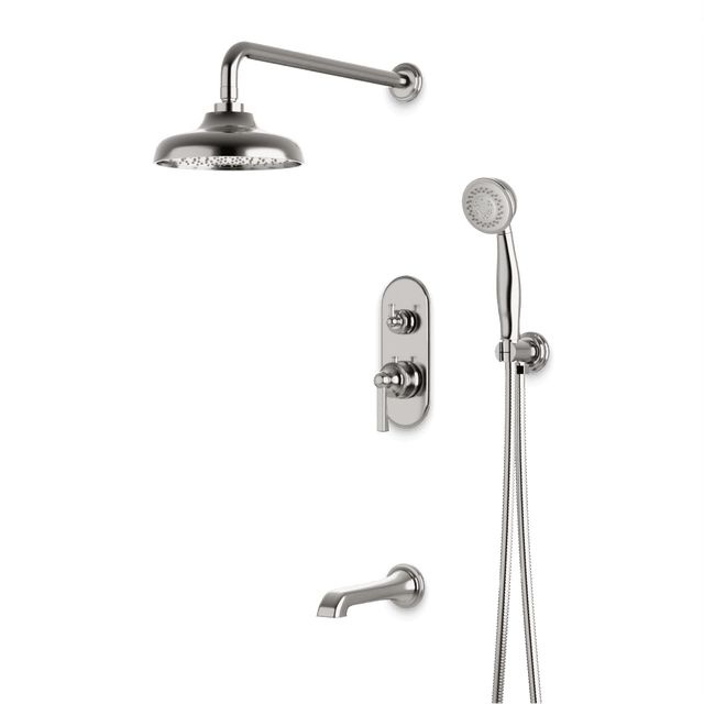 Artos Classic Thermostatic Shower Trim Kit with Hand Shower, Tub Filler in Brushed Nickel – Wide Control Trim Style – PS120DCLBN