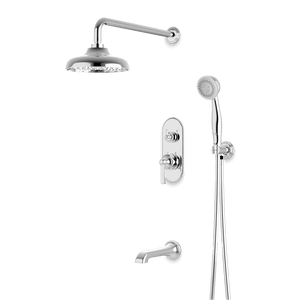 Artos Classic Thermostatic Shower Trim Kit with Hand Shower, Tub Filler in Chrome – Wide Control Trim Style