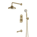 Artos Classic Thermostatic Shower Trim Kit with Hand Shower, Tub Filler in Satin Brass – Wide Control Trim Style – PS120DCLSB