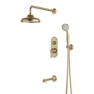 Artos Classic Thermostatic Shower Trim Kit with Hand Shower, Tub Filler in Satin Brass – Wide Control Trim Style – PS120DCLSB