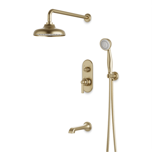 Artos Classic Thermostatic Shower Trim Kit with Hand Shower, Tub Filler in Satin Brass – Wide Control Trim Style – PS120DCLSB