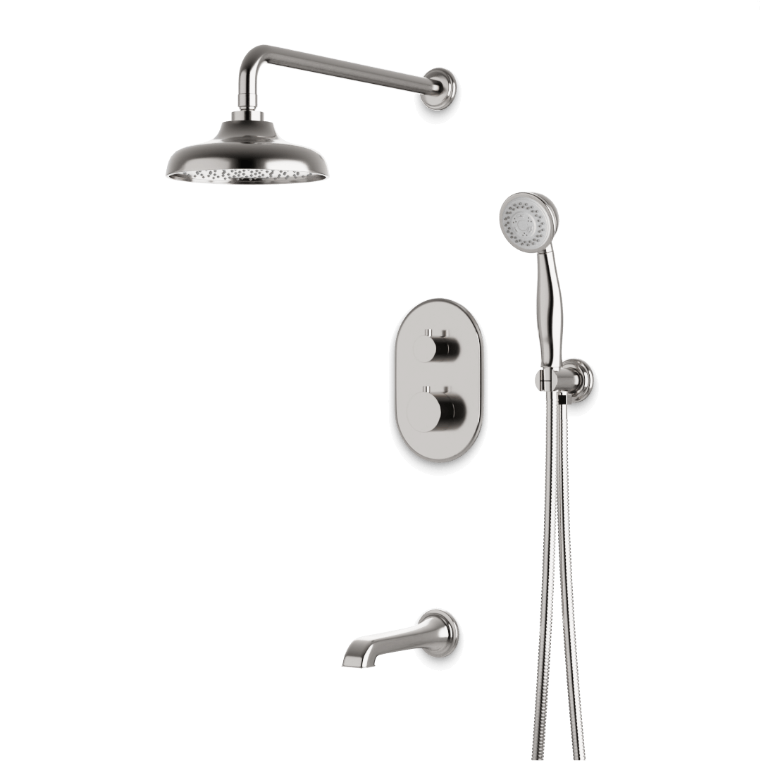Artos Classic Thermostatic Shower Trim Kit with Hand Shower, Tub Filler in Brushed Nickel – Wide Control Trim Style – PS120DCLBN