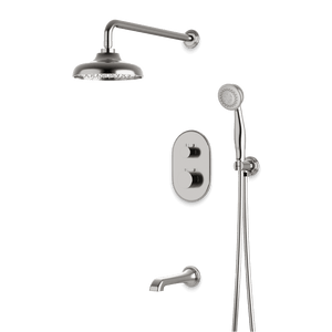 Artos Classic Thermostatic Shower Trim Kit with Hand Shower, Tub Filler in Brushed Nickel – Wide Control Trim Style – PS120DCLBN
