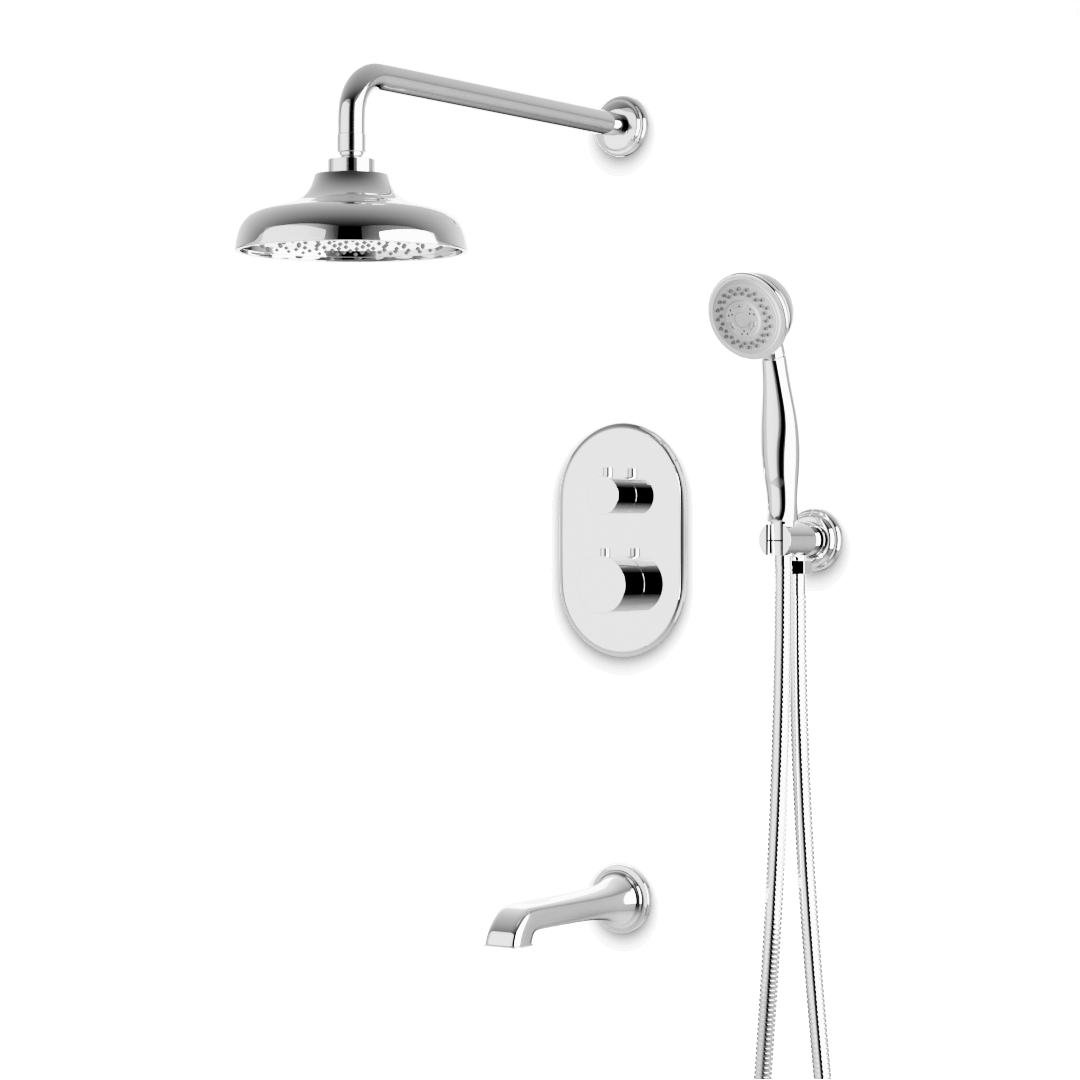 Artos Classic Thermostatic Shower Trim Kit with Hand Shower, Tub Filler in Chrome – Wide Control Trim Style – PS120DCLCH