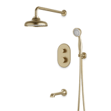 Artos Classic Thermostatic Shower Trim Kit with Hand Shower, Tub Filler in Satin Brass – Wide Control Trim Style – PS120DCLSB