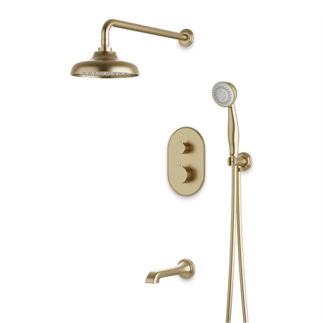 Artos Classic Thermostatic Shower Trim Kit with Hand Shower, Tub Filler in Satin Brass – Wide Control Trim Style – PS120DCLSB